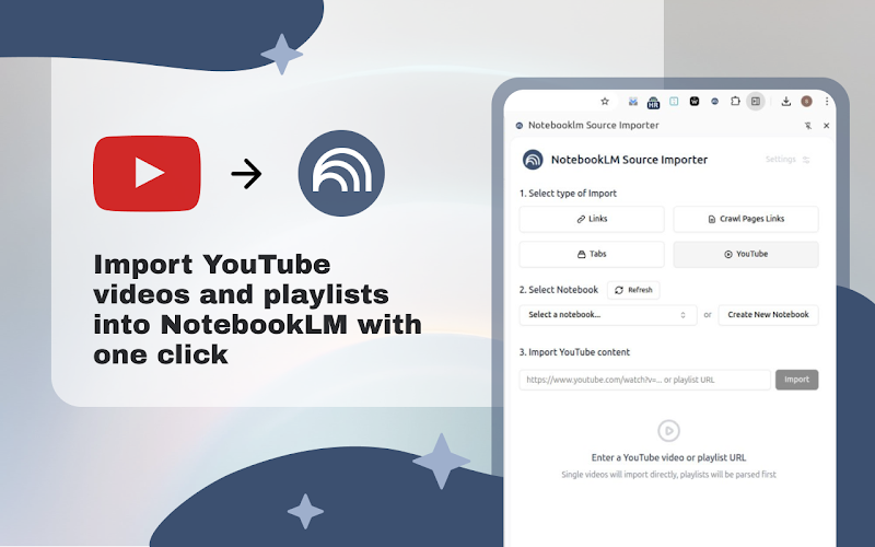 YouTube to NotebookLM — Chrome extension screenshot